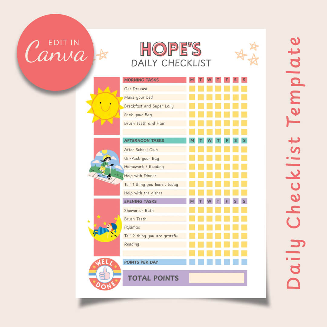 The Joyful Juggle Kids Daily Checklist (Yellow)