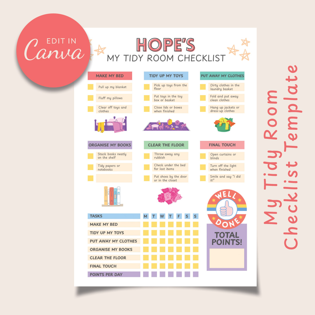 The Joyful Juggle Kids My Room Tidy Checklist_Yellow