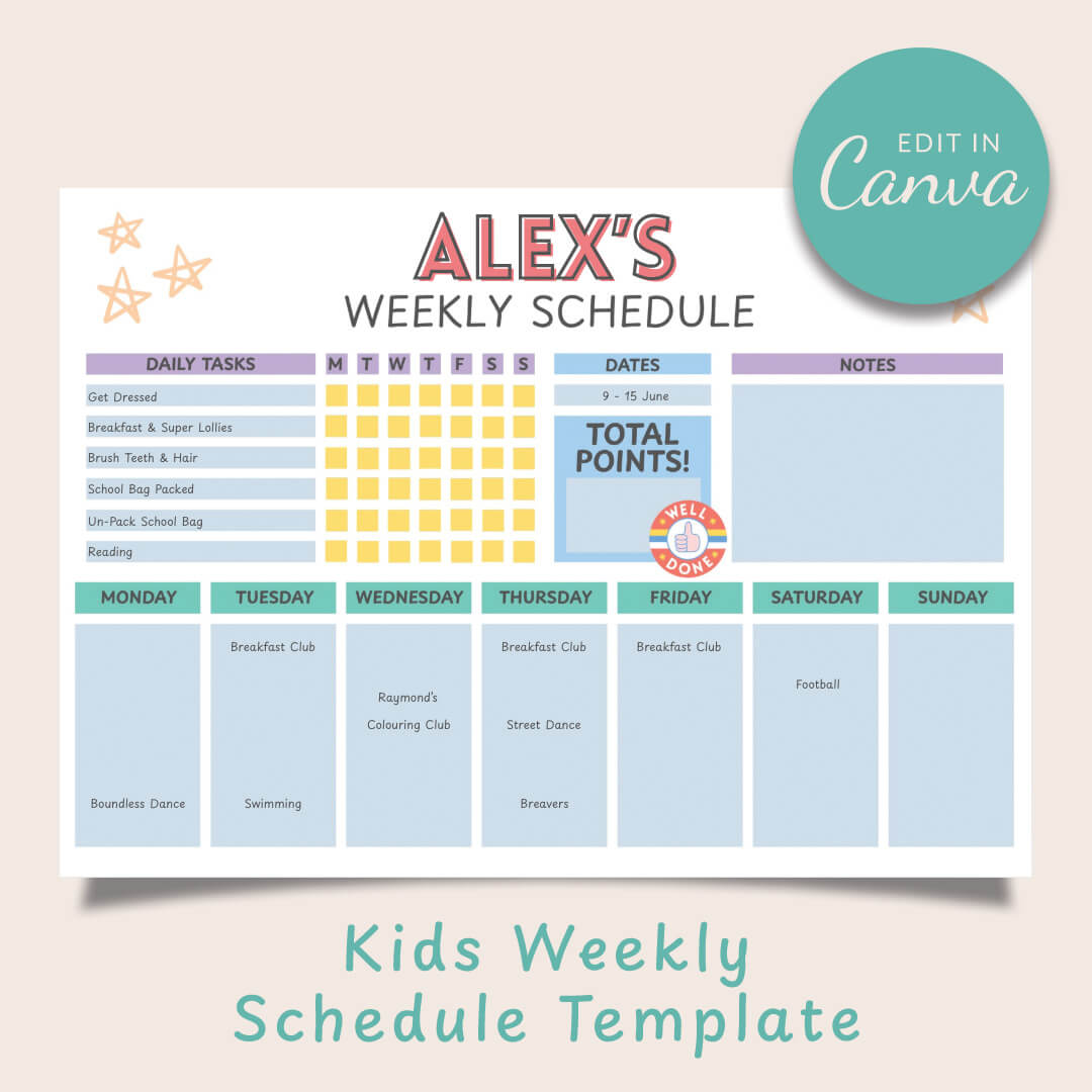 The Joyful Juggle Kids Weekly Schedule (Blue)