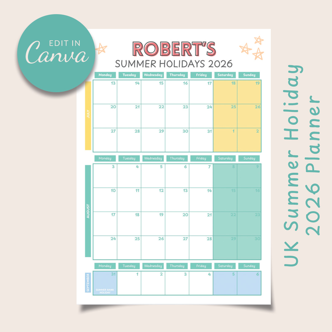 UK Summer Holiday Planner 2026 | Editable Canva Template, Family Calendar (Digital Download)