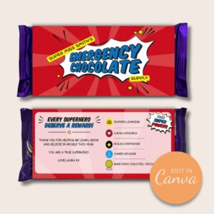 Super Teacher Emergency Chocolate Supply editable Canva wrapper