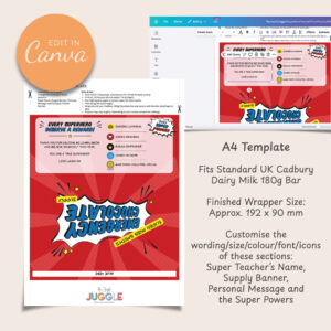 Super Teacher Emergency Chocolate Supply editable Canva wrapper